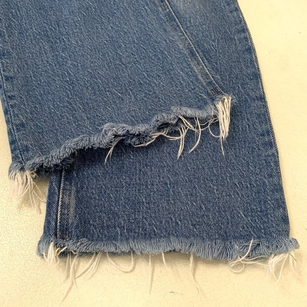 J. Crew Billie Demi Boot Crop Jeans‎ Womens 30 Distressed Medium Blue button fly